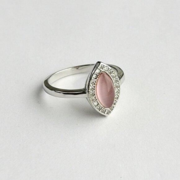 Pink Chalcedony CZ Halo ring sterling silver size 8 - Picture 7 of 8